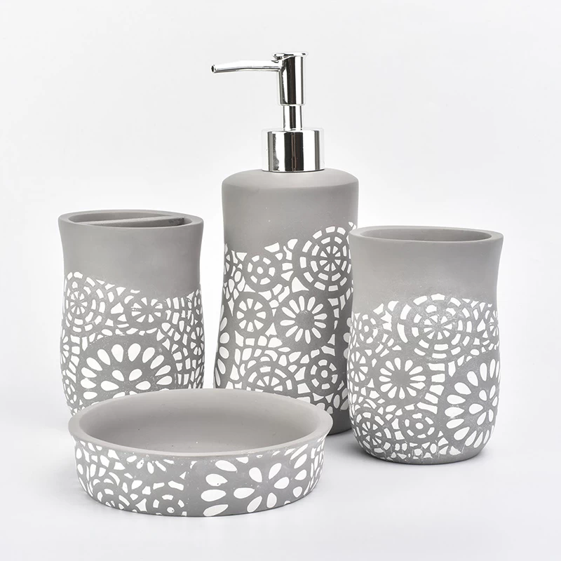 Concrete bathroom set gray color with white flower pattern  