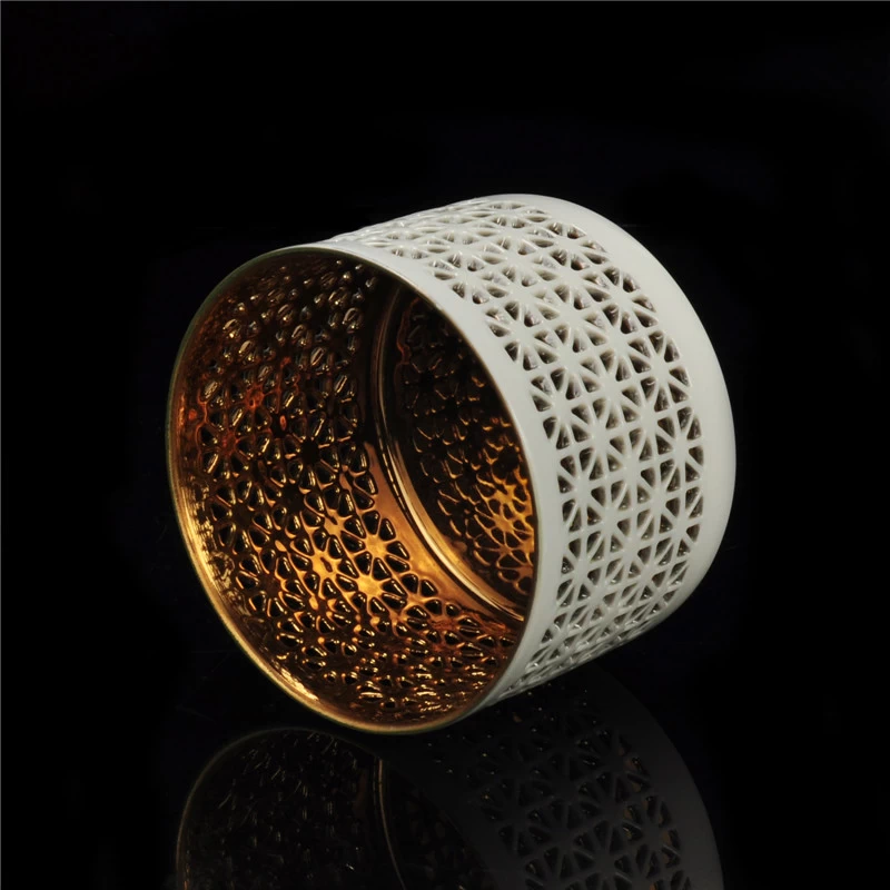 Golden Glazed Inside Ceramic Candle Holder With Hole