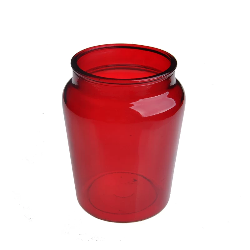 red glass candles container