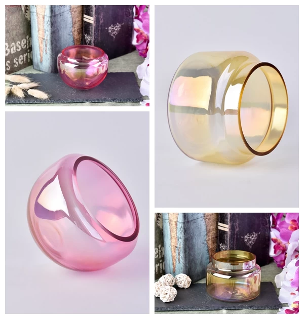 Iridescent cut oral glass candle holder