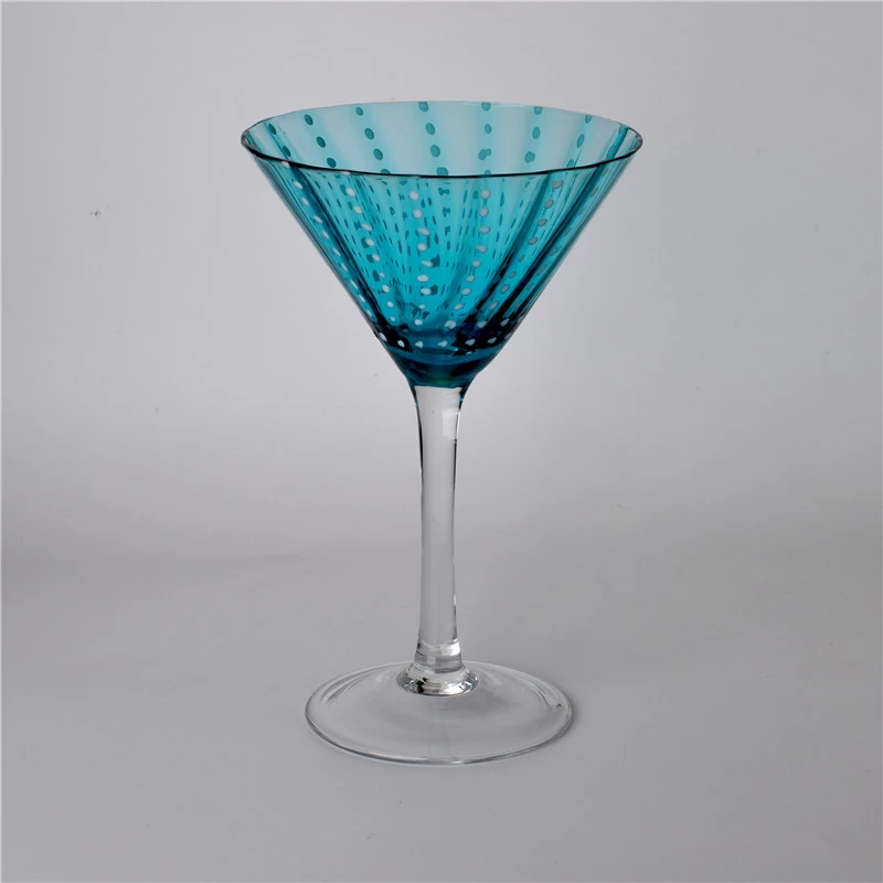 Blue Mouth Blown Martini Glass