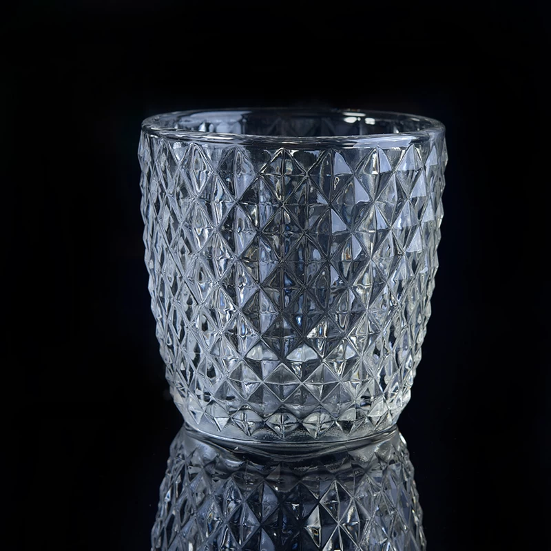 Popular 8OZ Diamond Pattern Glass Candle Holders
