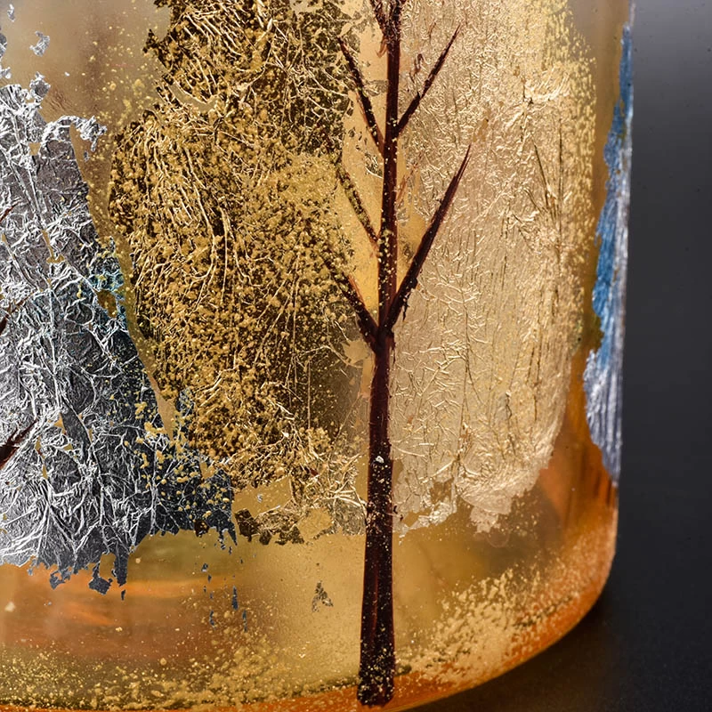 Autumn Golden Leaves On Glass Cande Jars
