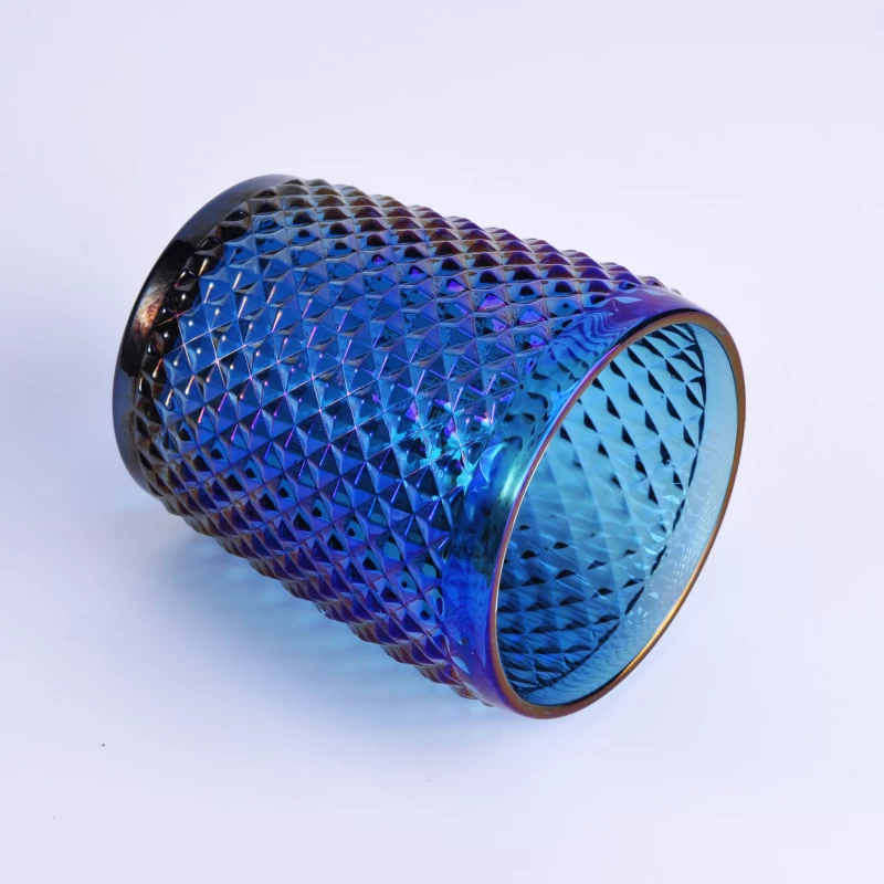 Cylinder Blue Iron Plating Glass Candle Holder