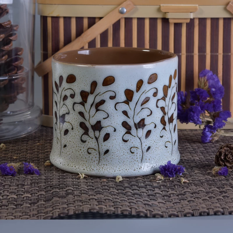 478ml Ceramic Candle Vessels with Hand Painting Flower Design