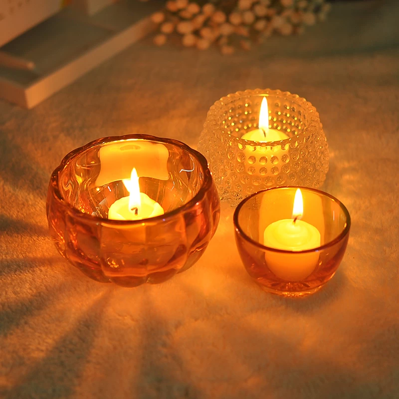 Pumpkin shaped ion plating glass candle holder with lid