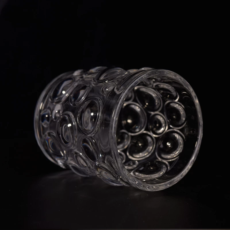 Transparent Thick Glass Candle Holders Set with Nailed Pattern