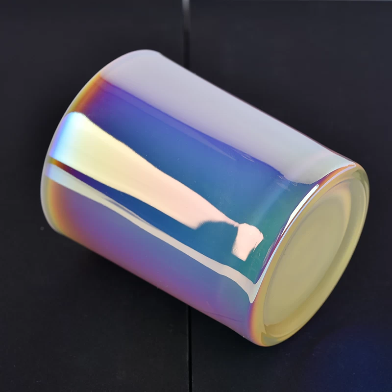 Holographic iriscendent colored glass candle containers wholesale
