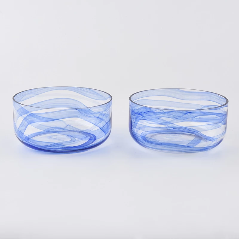 21oz handmade glass jars with blue line melted