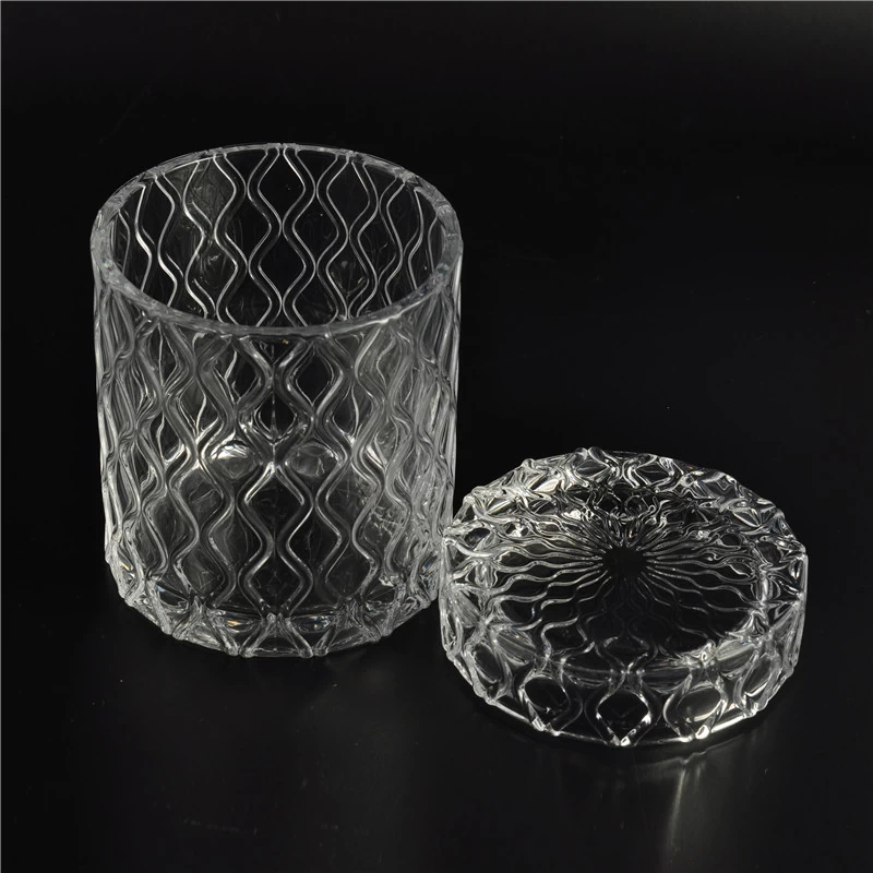 Clear votive glass candle holder with braided line