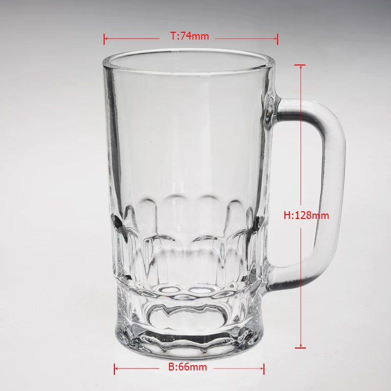 High white glass beer mug with handle