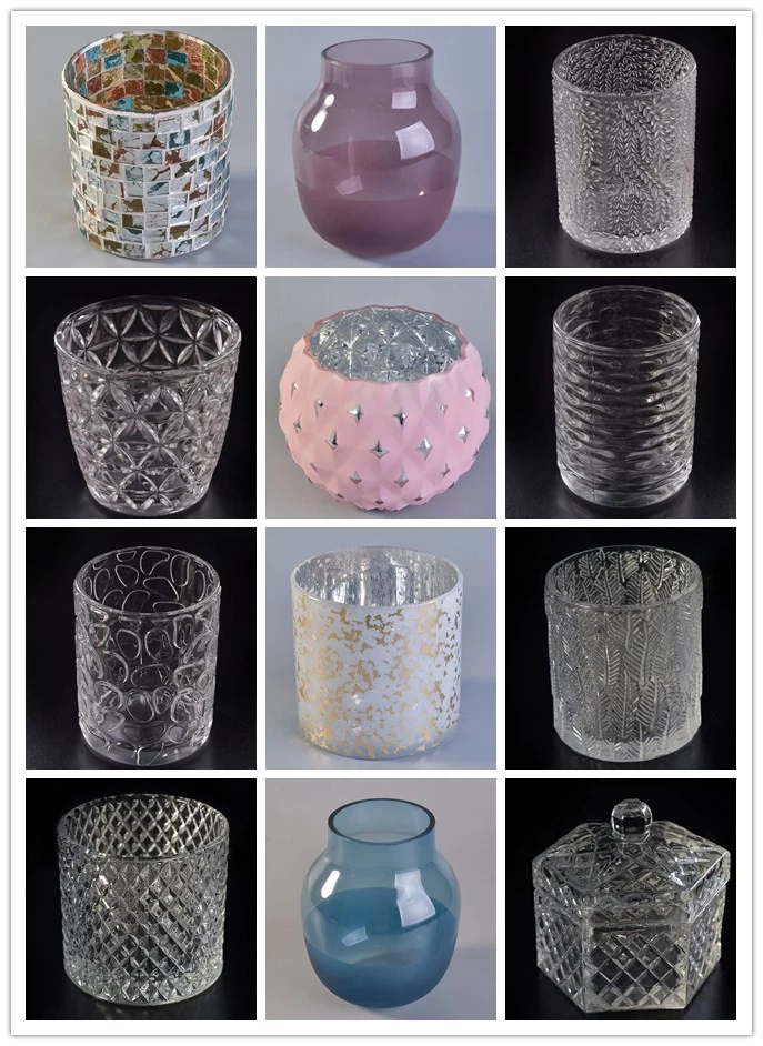 emboss pattern glass candle holders 