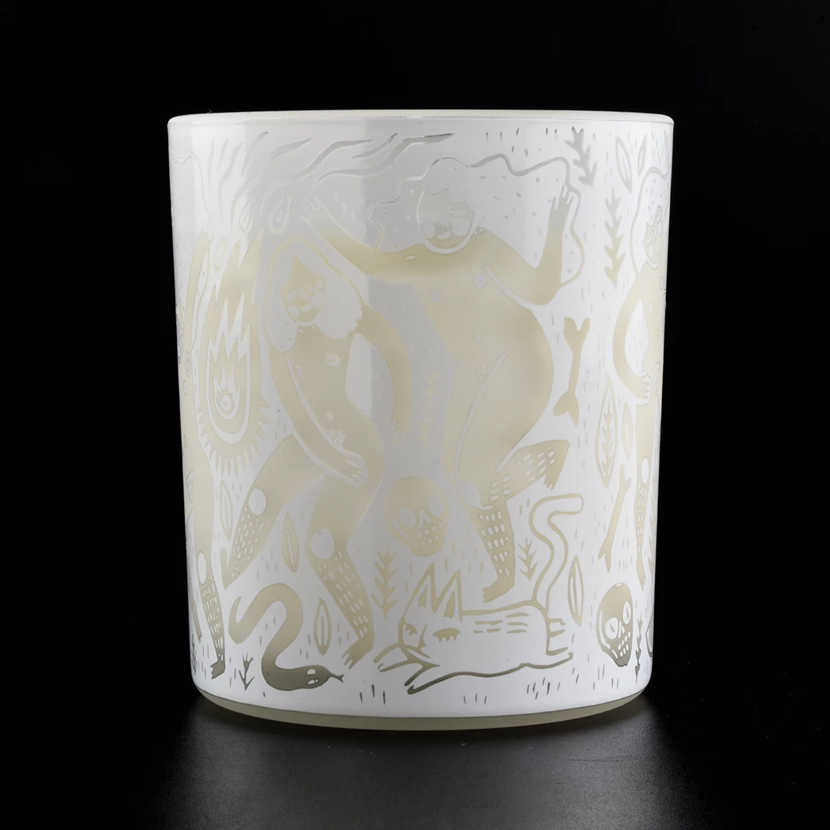 White glass candle holder frosted finish