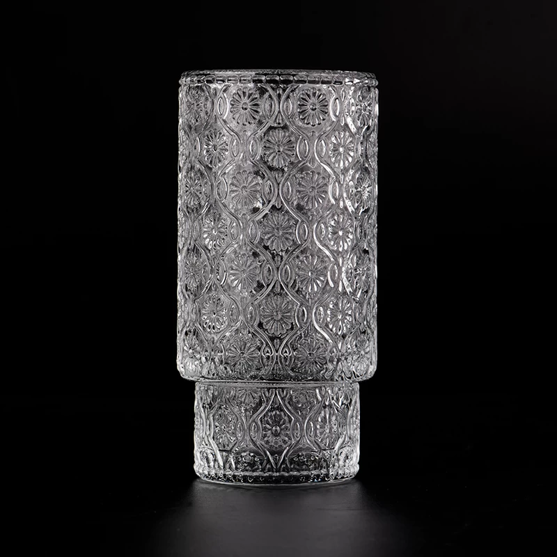 New product embossed pattern glass candle jar step glass jars