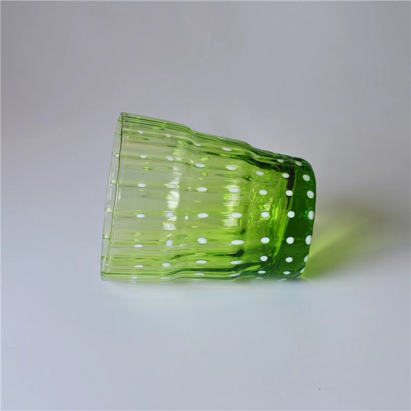 Green Color Mouth Blown Glass Candle Jar