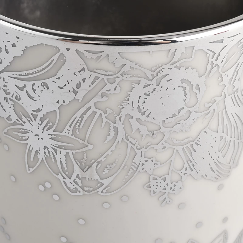 14oz embossed silver pattern ceramic candle jars
