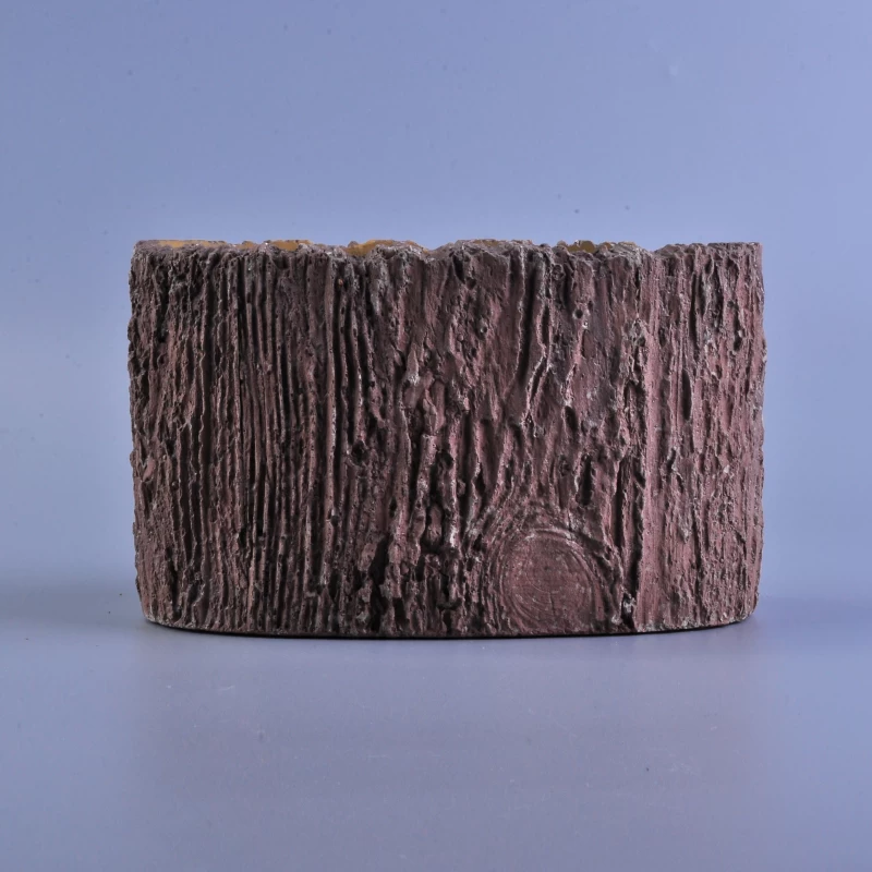 Oval shape bark effect concrete candle holder wholesale