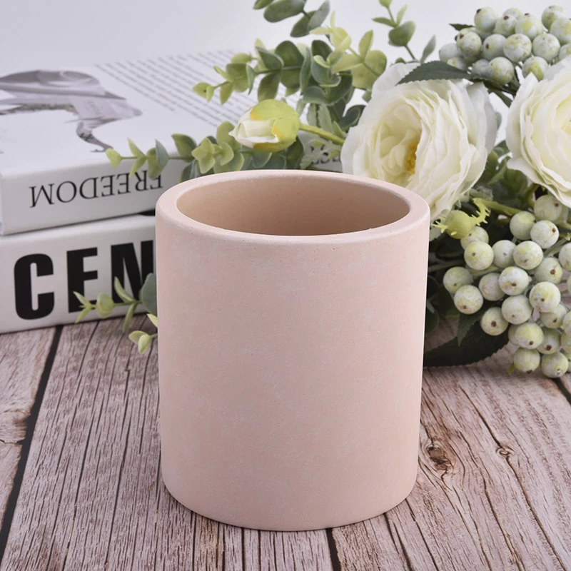 pink cement candle container