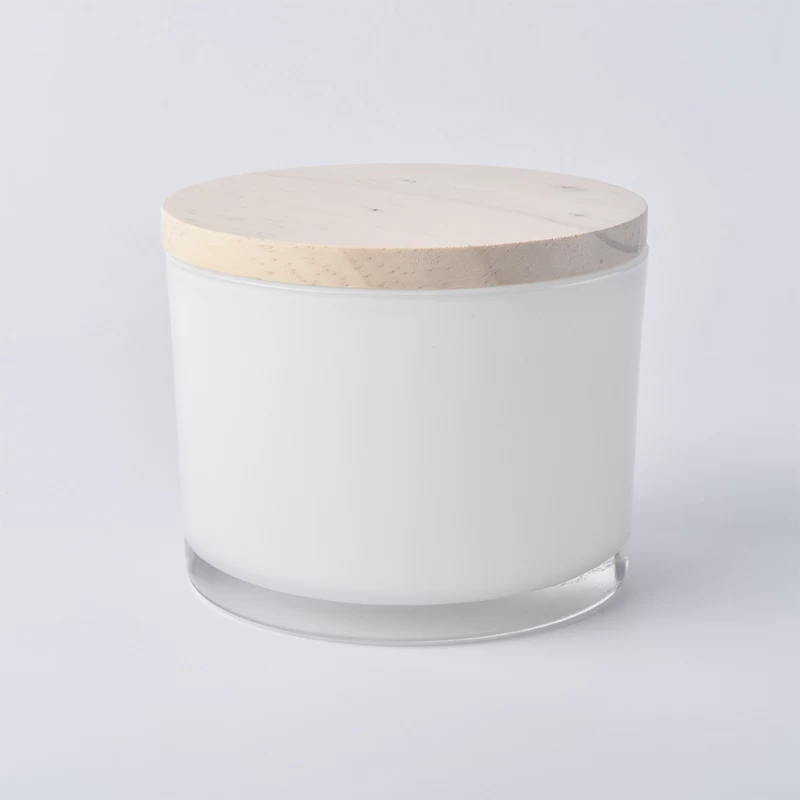 14 oz white glass with wood lid