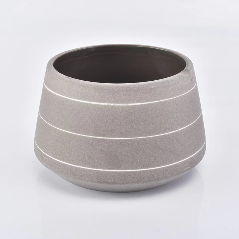 large ceramic candle container grey color