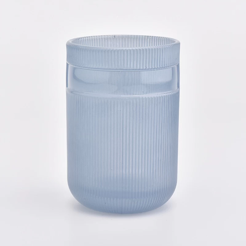 matte blue glass candle container with lid