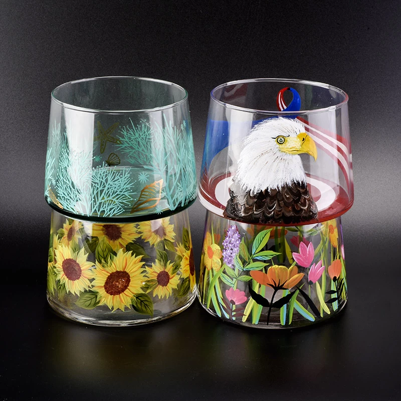 hand painted glass candle holders