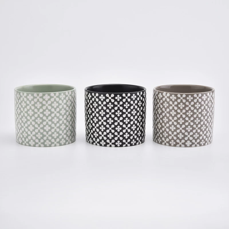 Ceramic candle holder with pattern home decoration ceramic candle jars wholesale