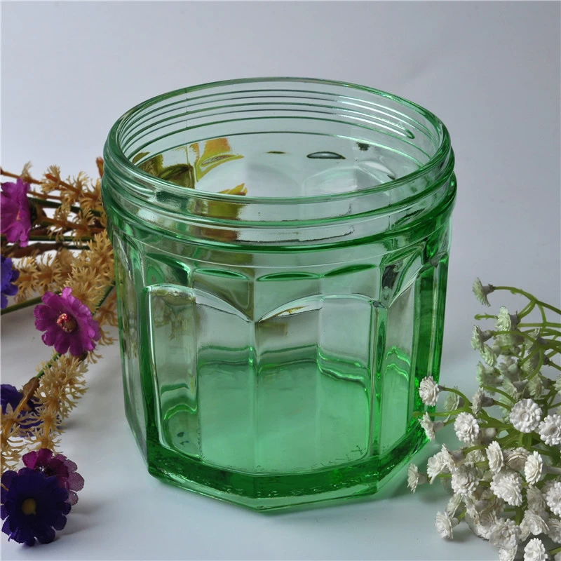 Simple style green machine made glass candle jar