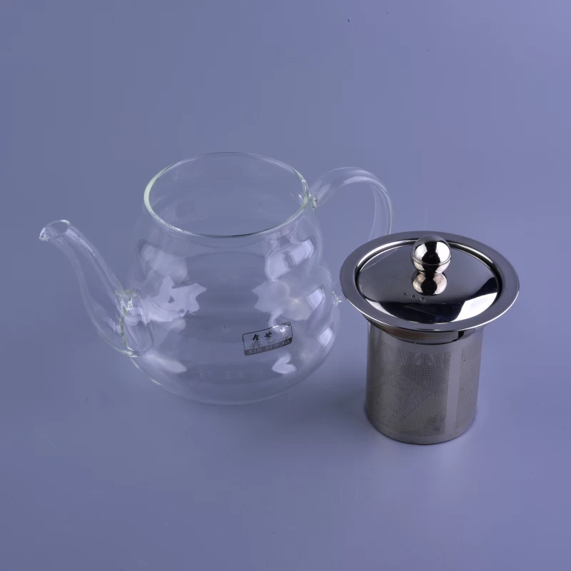 Circle wave transparent pyrex heat resistant glass teapot with  matchment filter