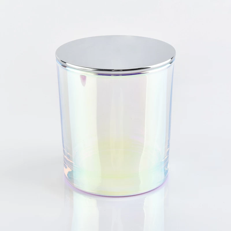 luxury inridescent glass candle jar with lid