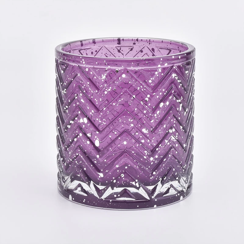 Luxury glass candle holder purple color with gold dots candle jars