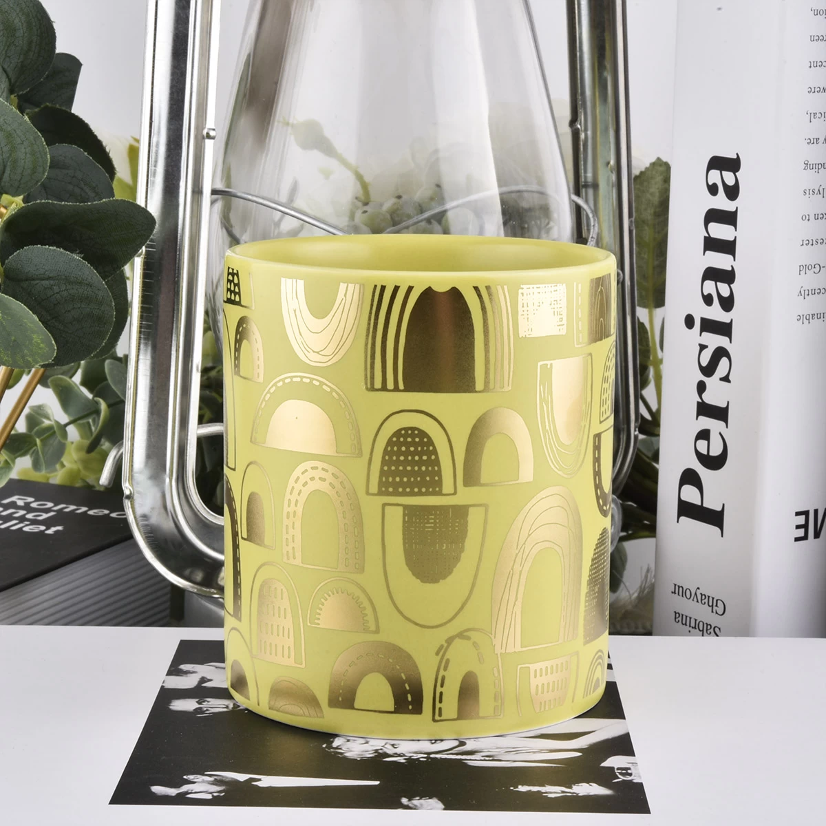 empty cylinder shape straight side fancy ceramic vintage candle jars with logo