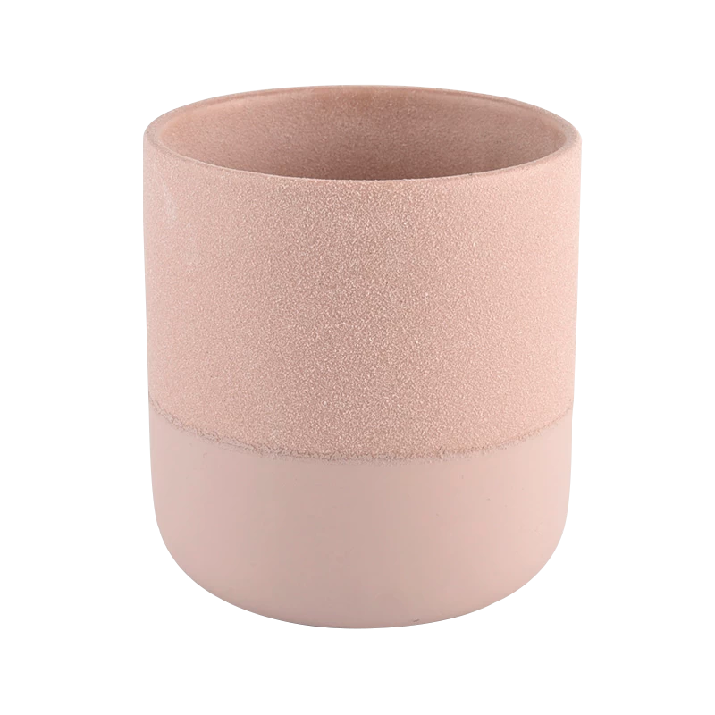 pink rough and smooth ceramic candle jar