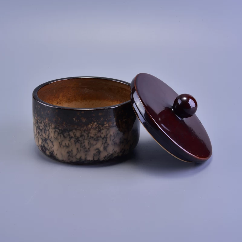 Decorative Transmutation Glazed Ceramic Jar with lid for candle or tea