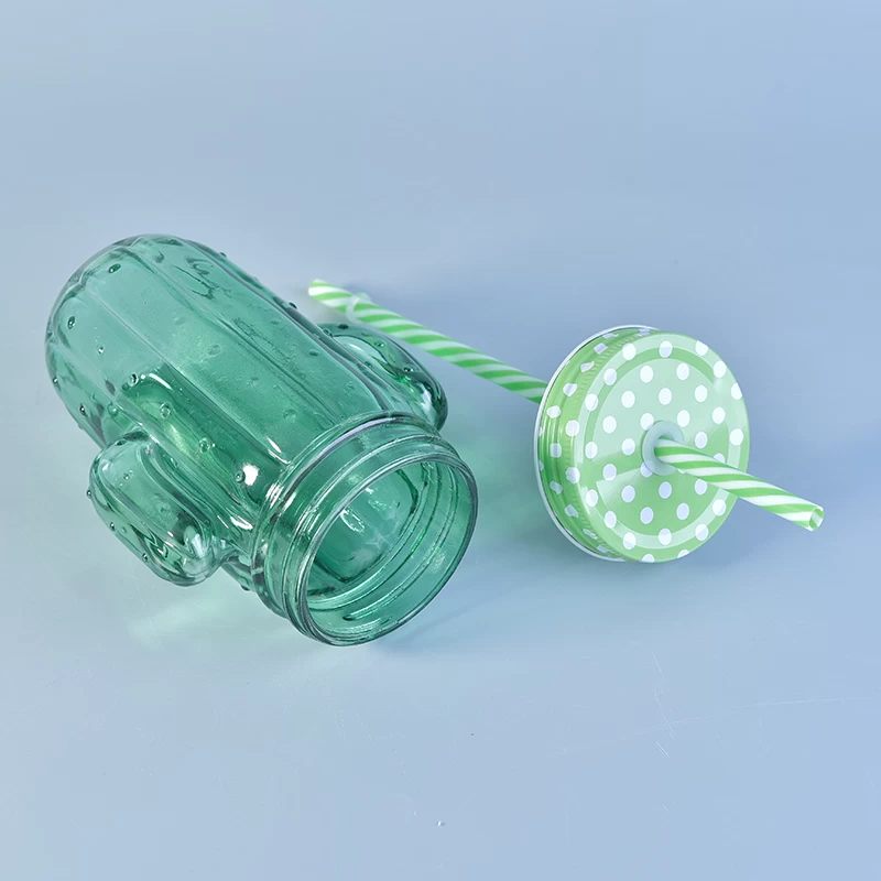 glass mason jar with handle and straw