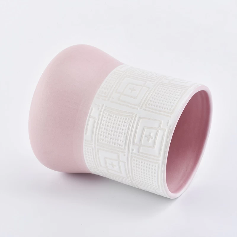 Ceramic Candle Holder-Solid Pink Bottom& Textured Top