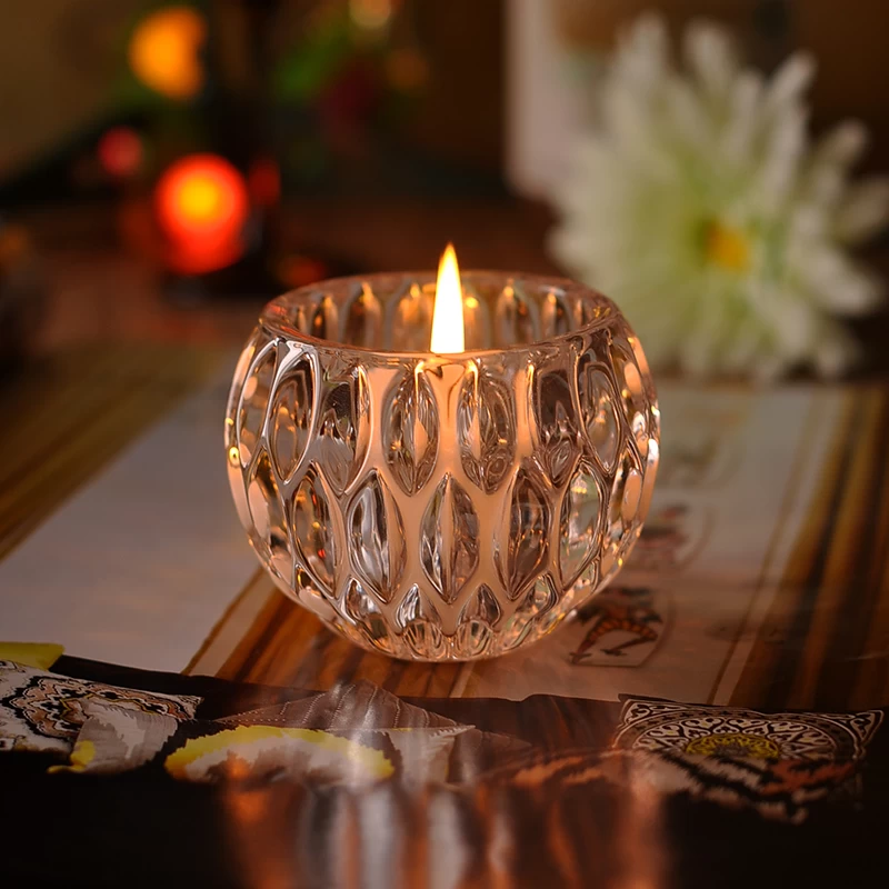 Machine made embossed heat resistant glass candle container exporter