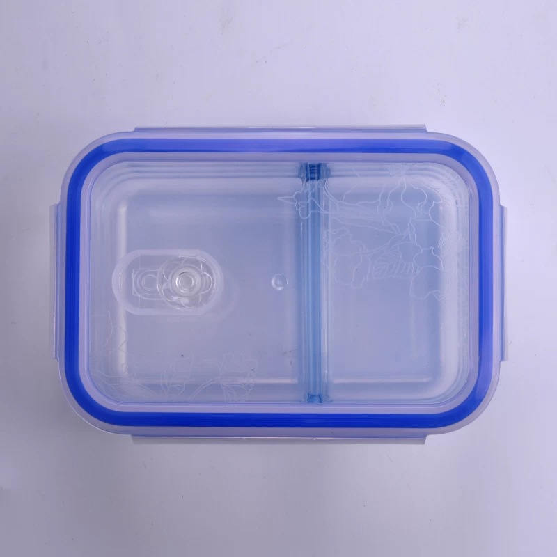 Rectangular Double Decker Bowl Glass Food Container Lunch Box
