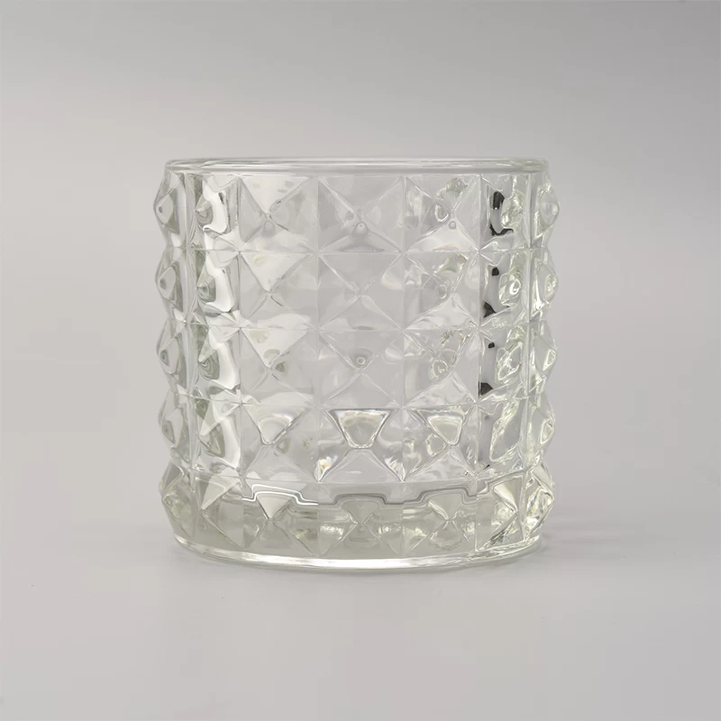 350ml embossed pattern transparent cylinder glass candle jar 
