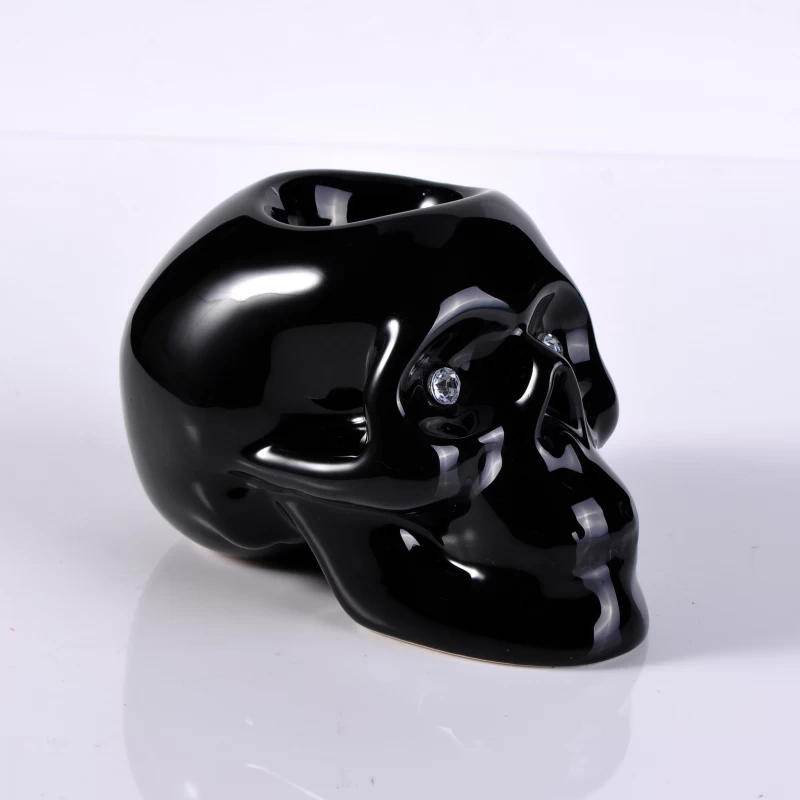 Black skull ceramic tea light candle holder for home decor