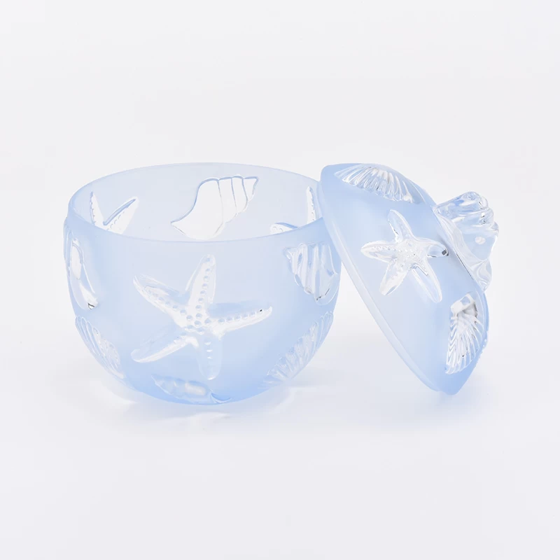 400ml light blue star shape glass candle jar with lid