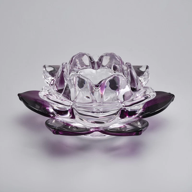 flower shape glass candle holder in purple