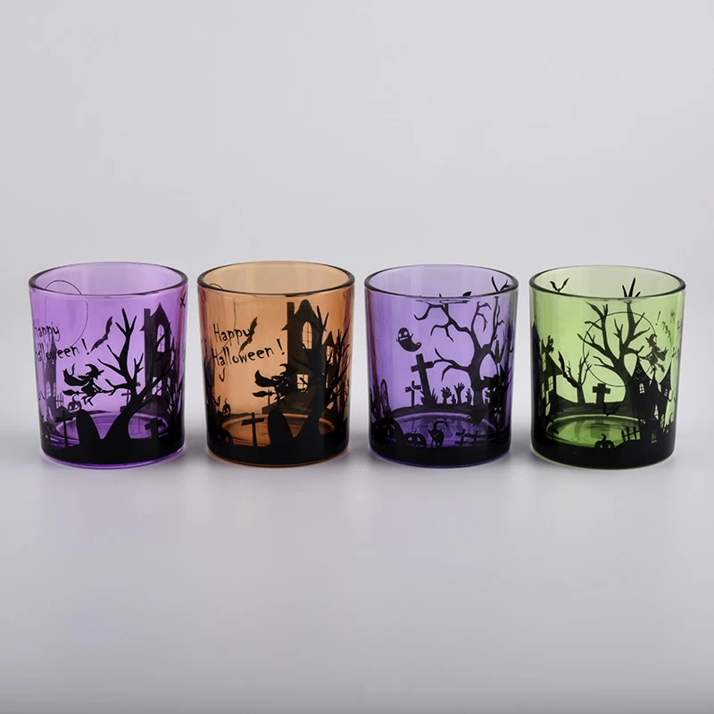 hot sale glass candle holders with various printing
