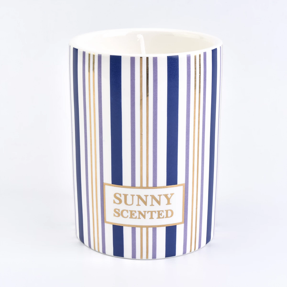 custom ceramic candle jar with stripes