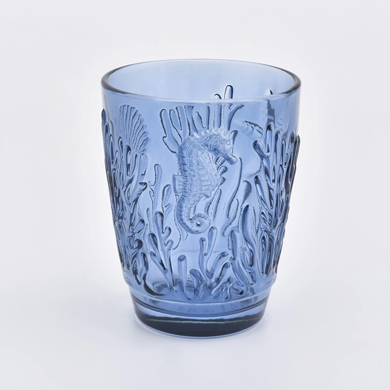 blue sea horse pattern candle cup 