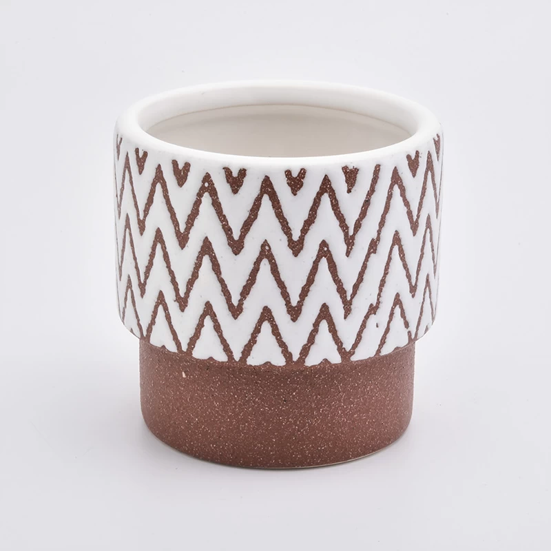 Wider mouth ceramic candle jars with unique pattern for home candle making