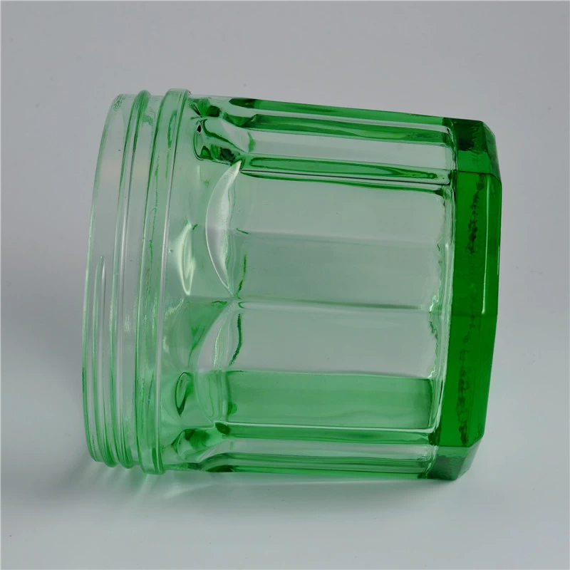 Simple style green machine made glass candle jar
