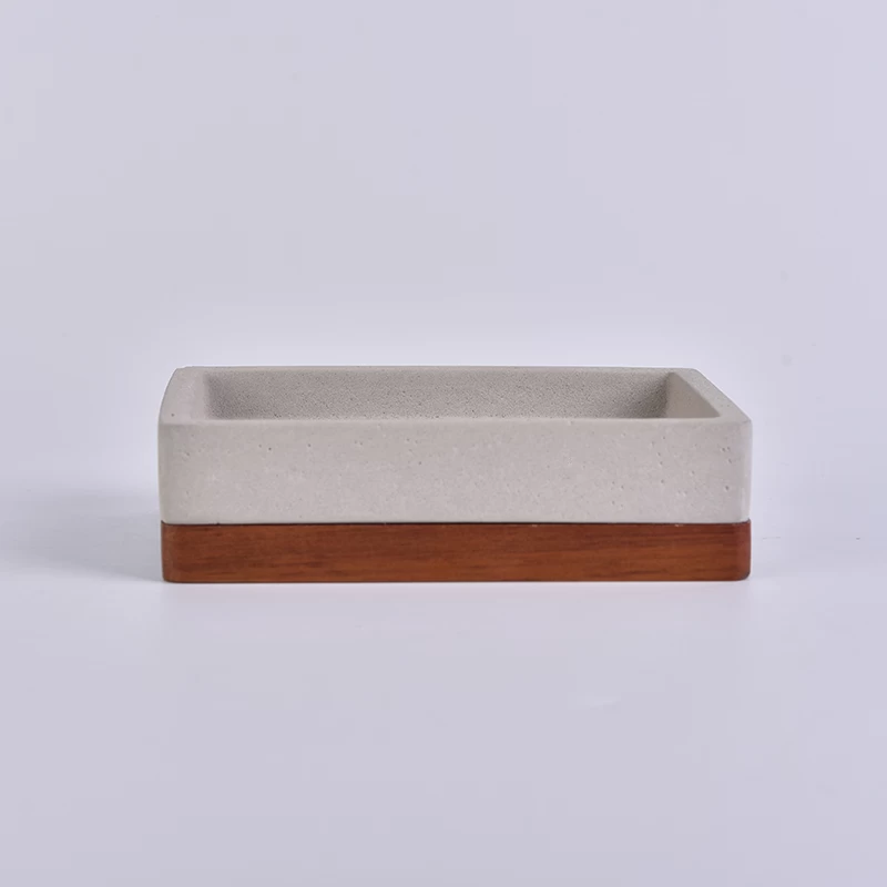 Unique square concrete soap dish with wood base