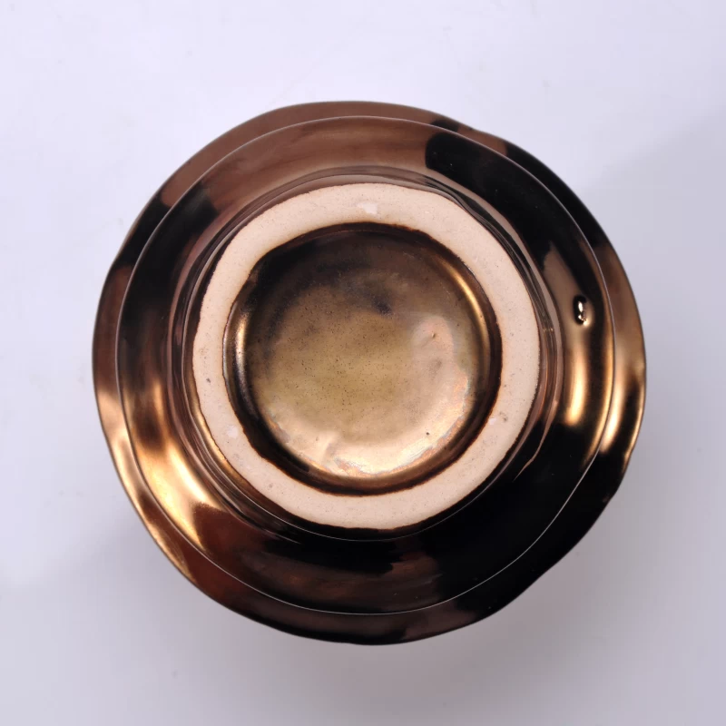 Rose Gold Glazing Round Hand Made Ceramic Candle Holder 