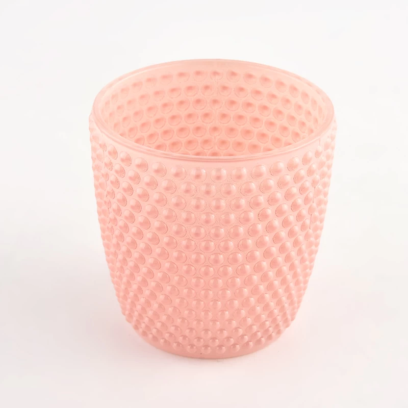 New 8oz dot patterned pink glass candle vessel wholesale